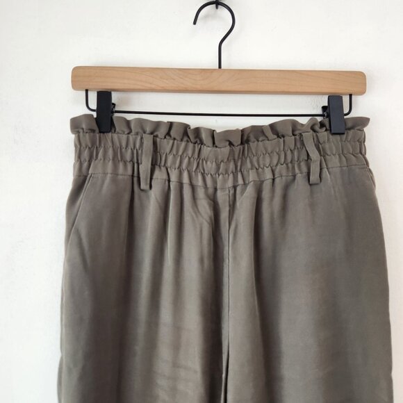 Zara Olive Green Paperbag Waist Trousers Pants Straight Leg Women's S - Picture 3 of 7